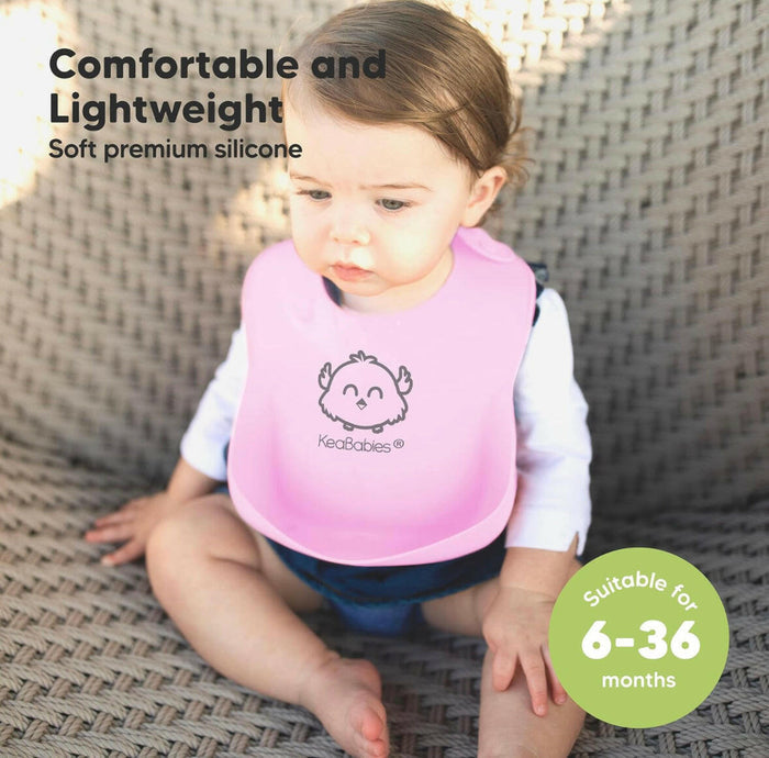 2-Pack Baby Silicone Bibs, Waterproof.