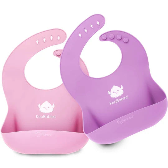 Keababies Waterproof Silicone Bibs for Babies - 2 Pack