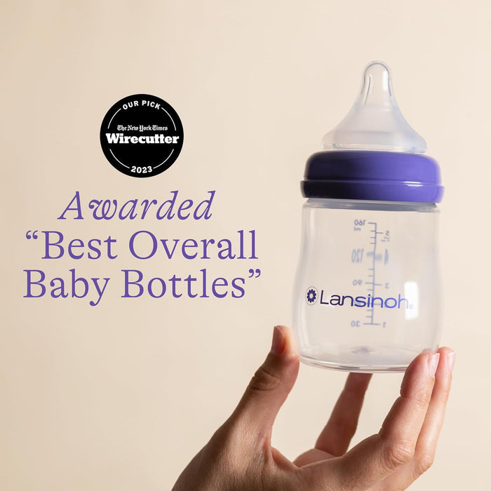 Lansinoh Anti-Colic Baby Bottle for Breastfeeding Babies, 5 Ounces,