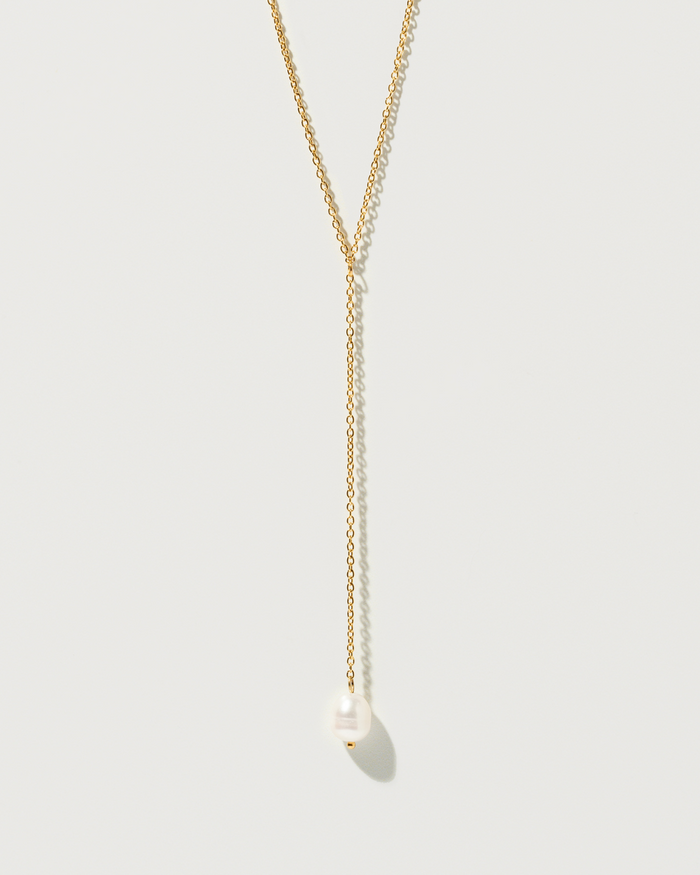 Lariat necklace pearl - Frosted Petals