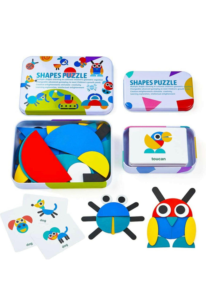 LIKEE Wooden Pattern Blocks Jigsaw Puzzle Montessori Toys.