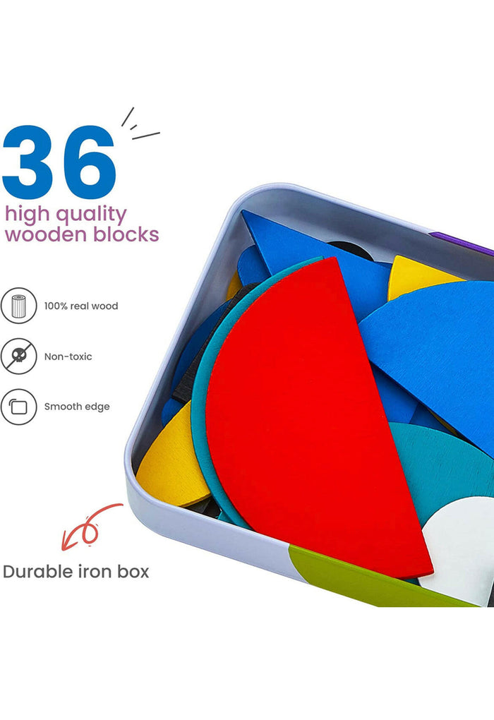 LIKEE Wooden Pattern Blocks Jigsaw Puzzle Montessori Toys.