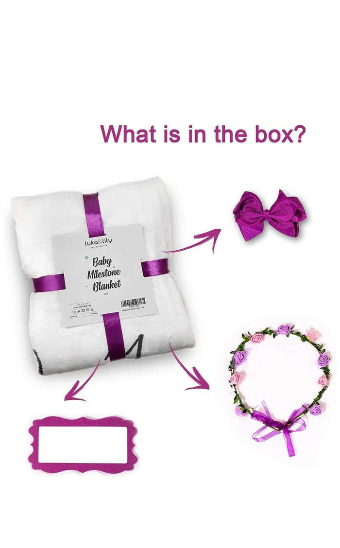 Luka&Lily Baby Monthly Milestone Blanket Girl, Includes Headband, Wreath and Frame 60"x40".