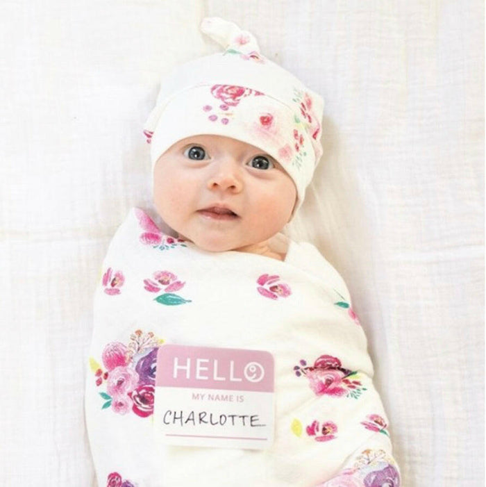 Lulujo - Bamboo Hat & Swaddle Blanket - Posies.