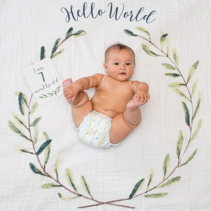 Lulujo Baby’s First Year Milestone Blanket and Card Set, Hello World