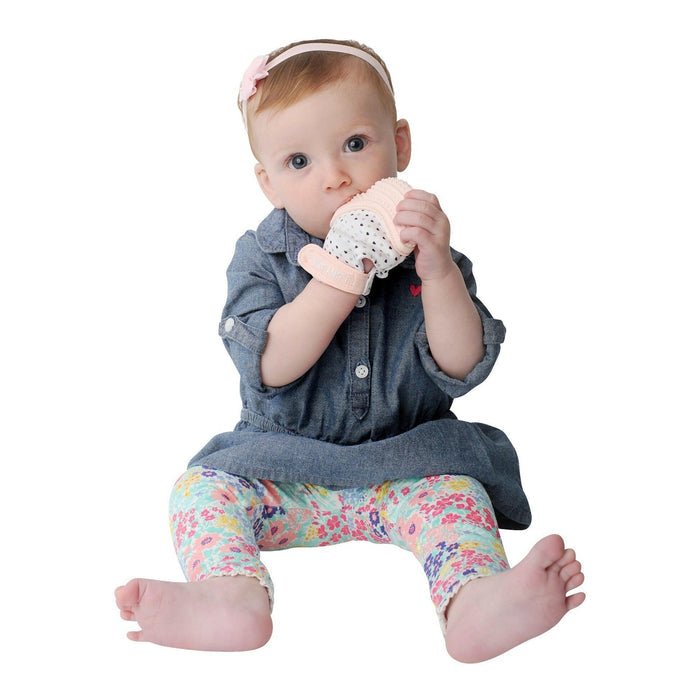 Munch Mitt Teething Mitten - Hearts - Pastel Pink.