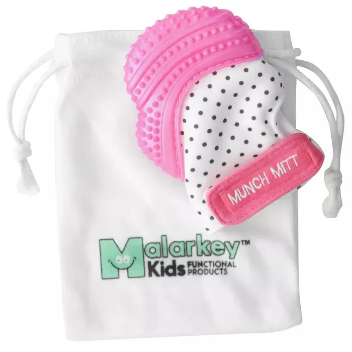 Malarkey Kids Munch Mitt Teething Mitten (Polka Dots Pink)