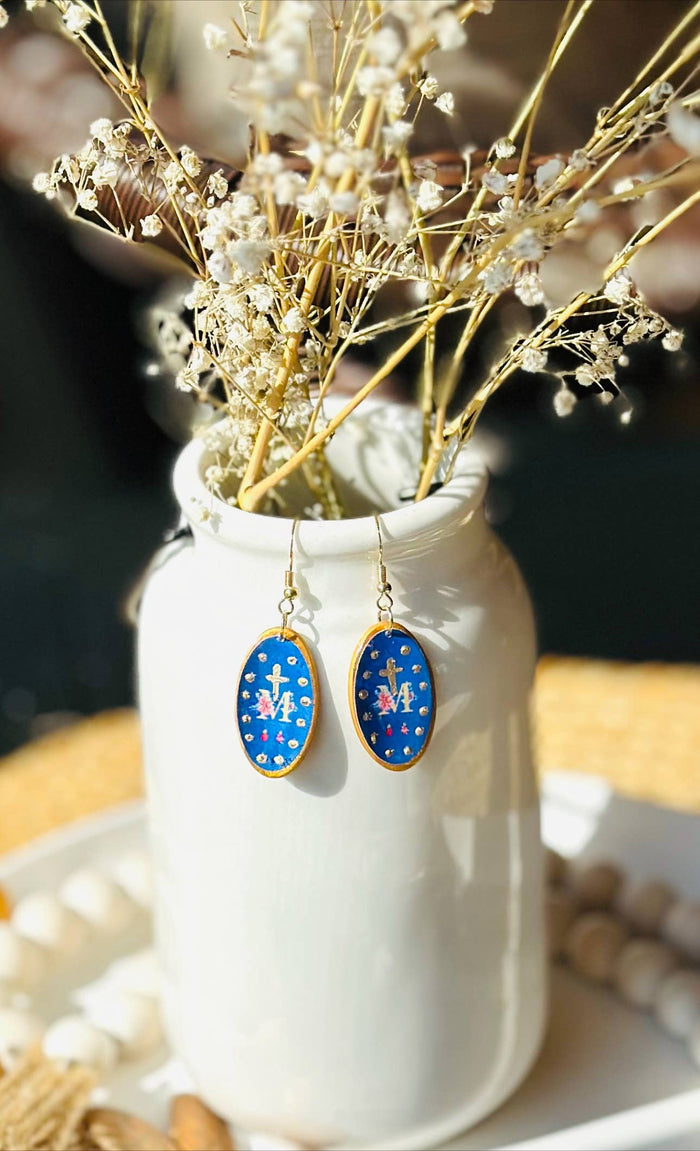 Miraculous Medal and 14K Gold Hook Catholic Clay Earrings