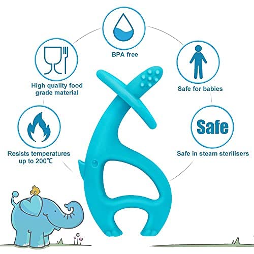 Mombella Elephant Baby Teether Toys, Blue, 6m+