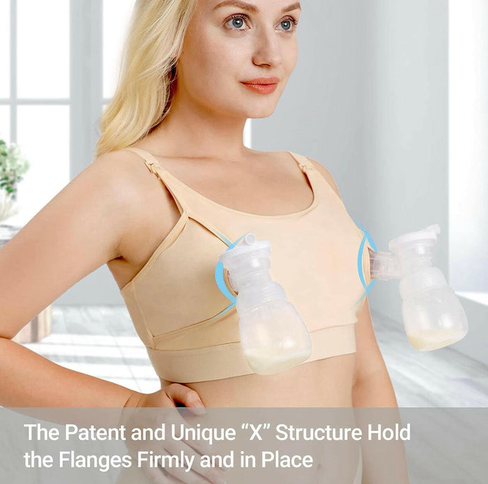 Adjustable Breast-Pumping and Breastfeeding Bra by Momcozy - Beige.