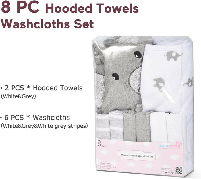 Momcozy Baby Hooded Towel, 8-Piece Baby Bath Towel for Boys or Girls.