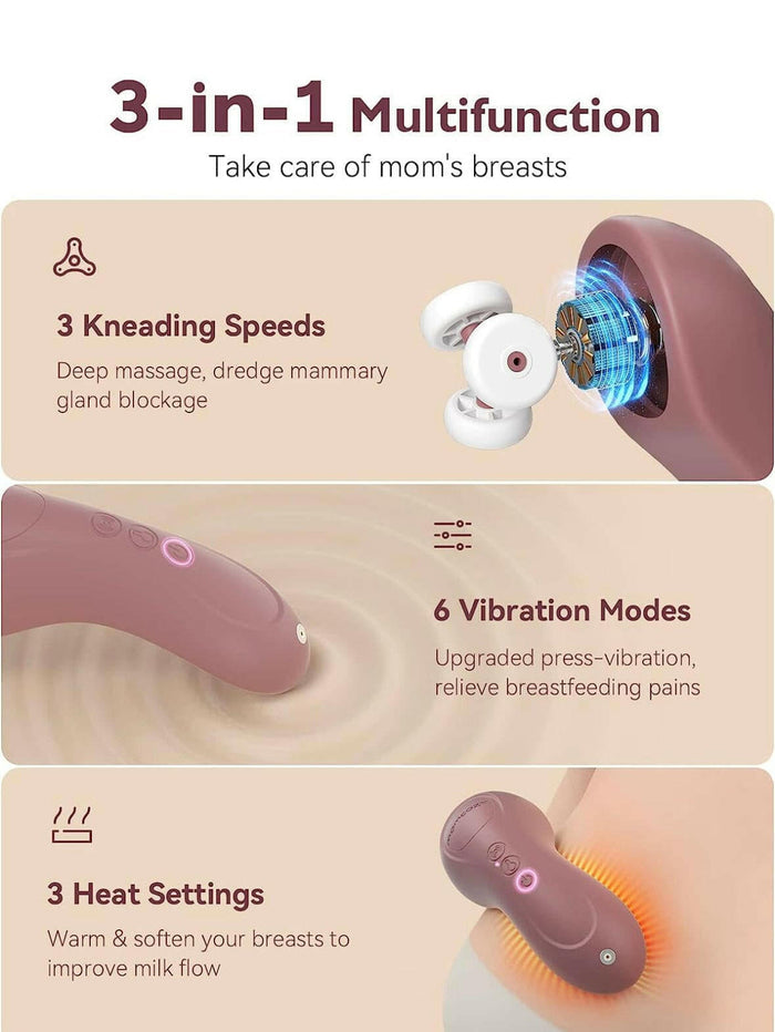 Momcozy Kneading Lactation Massager with Heat, 3-in-1 Real-Like Massage for Relieve Clogged Ducts.