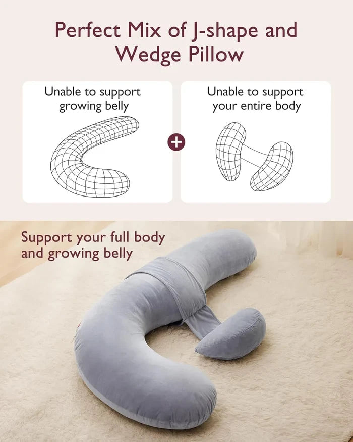 Momcozy Original F-Shaped Adjustable Maternity Pillow (Velvet-Grey)