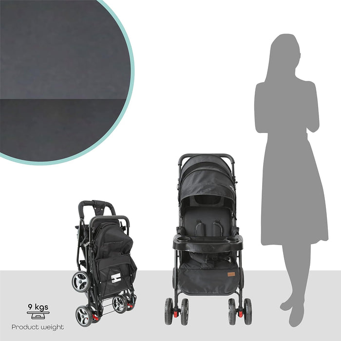 MOON Magnum Tandem Easy Fold Twin Travel Stroller, Black