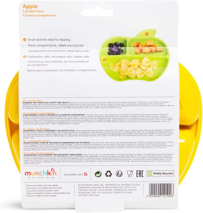 Munchkin Lil' Apple Kids Divided Plates, Pack of 3