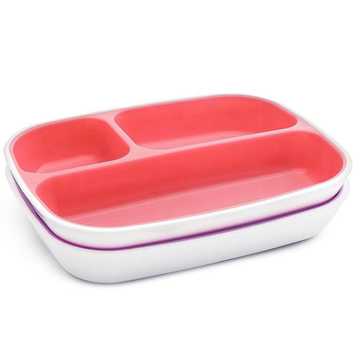 Munchkin Splash 4 Piece Toddler Divided Plate and Bowl Dining Set, Pink/Purple.