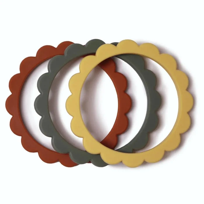 Mushie Flower Teether Bracelet 3-Pack - (Clay/Dried Thyme/Sunshine)