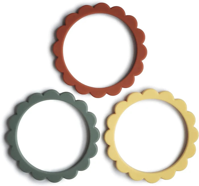 Mushie Flower Teether Bracelet 3-Pack - (Clay/Dried Thyme/Sunshine)