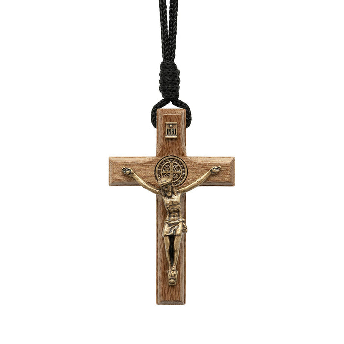 Necklace - St. Benedict Wooden Crucifix   2.75"
