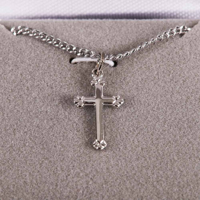 Necklace Cross Budded Sterling Silver 16-18"