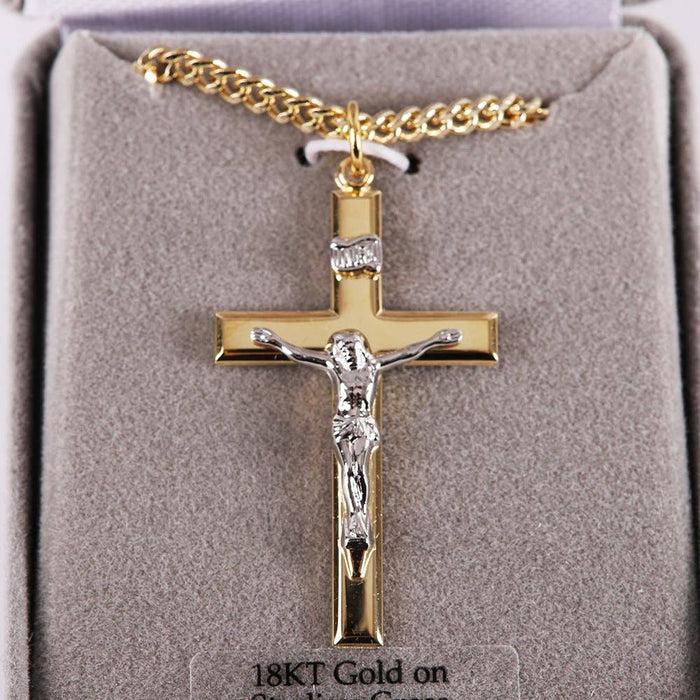 Necklace Crucifix Gold Cross With Inscription With Silver Ch