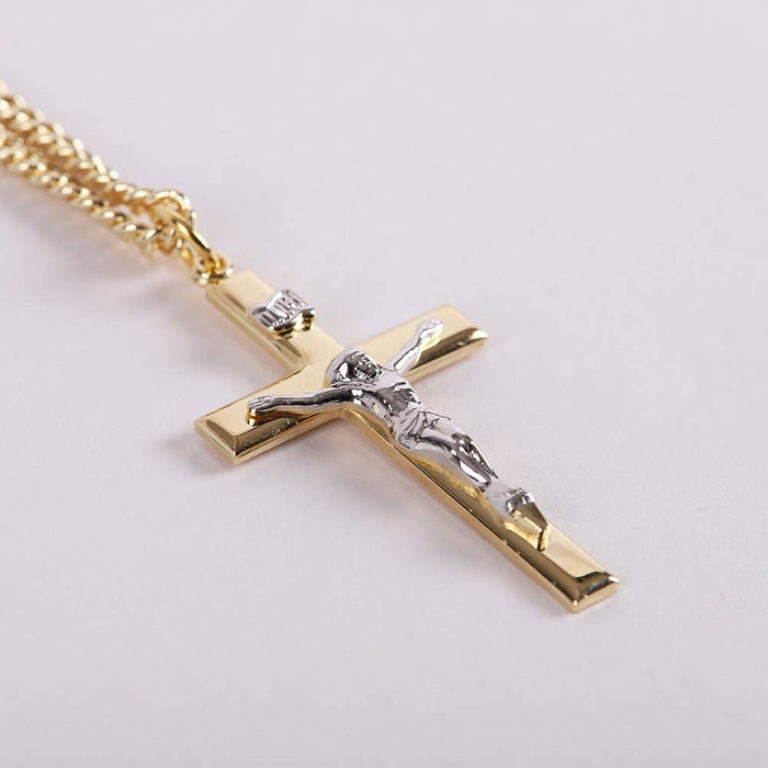 Necklace Crucifix Gold Cross With Inscription With Silver Ch