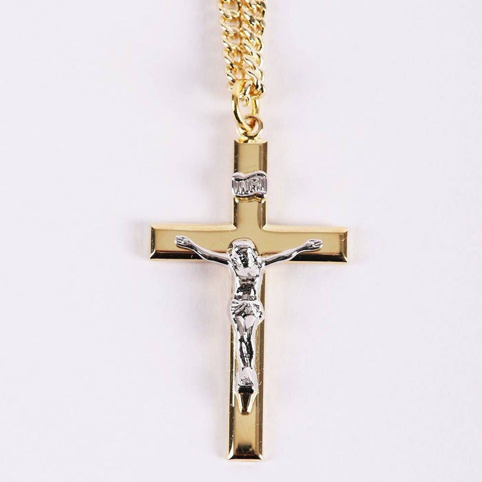 Necklace Crucifix Gold Cross With Inscription With Silver Ch