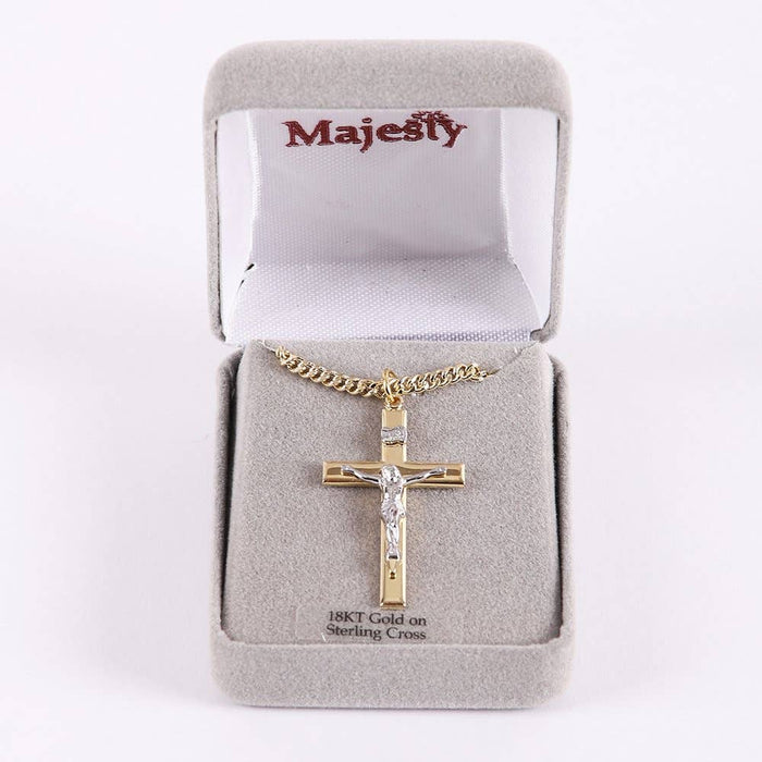 Necklace Crucifix Gold Cross With Inscription With Silver Ch