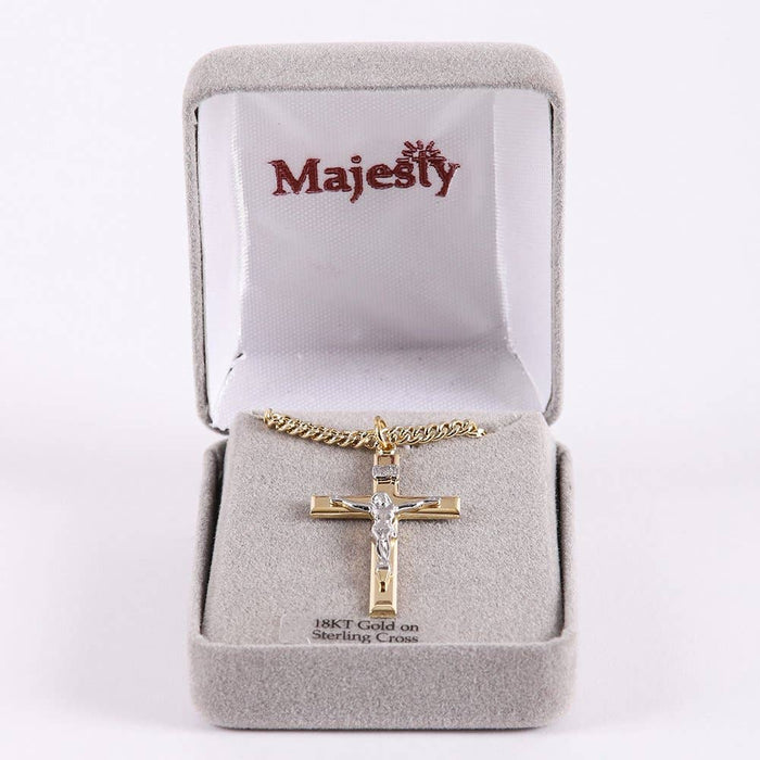 Necklace Crucifix Gold Cross With Inscription With Silver Ch