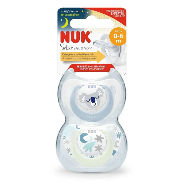 NUK Star Day & Night Silicone Soother (0-6 Months) 2 Pcs
