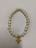 Pearl Bracelet with tiny 4 Way Medal