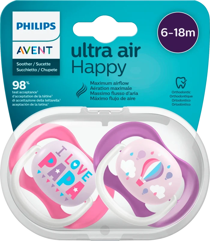 Philips Avent 2-pc Ultra Air Happy Pacifier for 6-18 months - I Love Papa