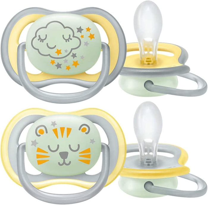 Philips Avent Nighttime Glow Ultra Air Soothers for 18 Months Babies, Mixed Colors (Pack of 2)