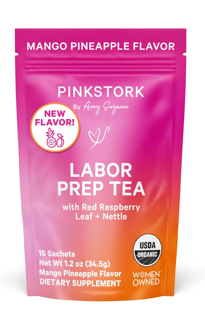 Pink Stork Organic Red Raspberry Leaf Labor Prep Tea - Mango-Pineapple (15 Sachets)