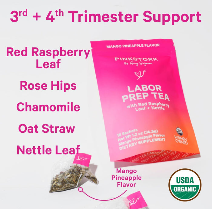 Pink Stork Organic Red Raspberry Leaf Labor Prep Tea - Mango-Pineapple (15 Sachets)