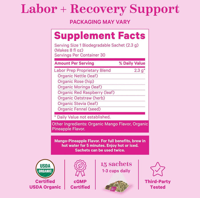 Pink Stork Organic Red Raspberry Leaf Labor Prep Tea - Mango-Pineapple (15 Sachets)