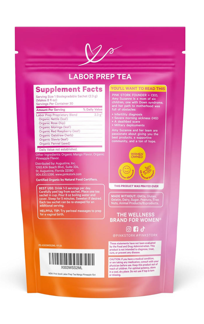 Pink Stork Organic Red Raspberry Leaf Labor Prep Tea - Mango-Pineapple (15 Sachets)