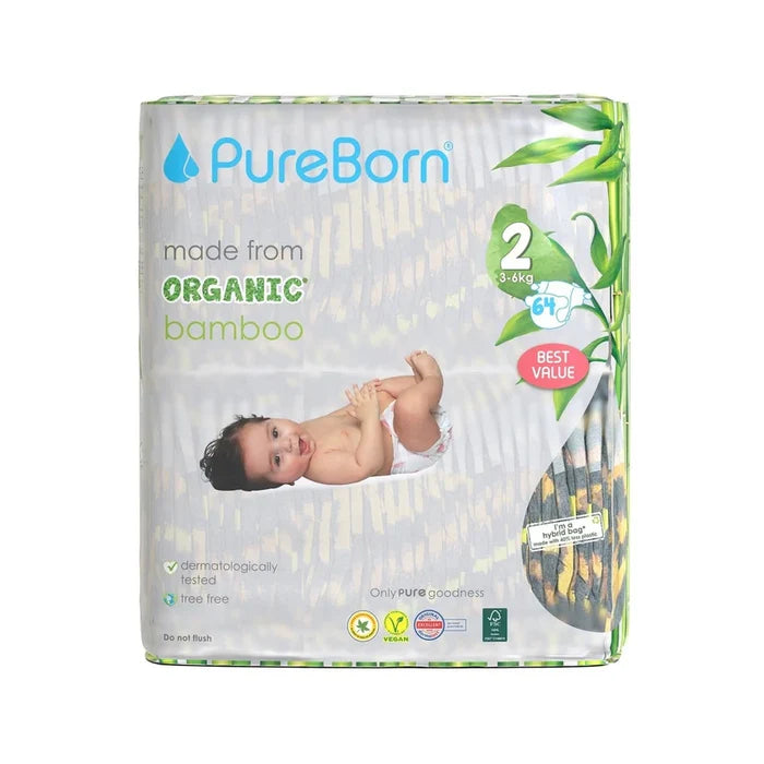 PureBorn Organic Bamboo Nappies (Size 2)