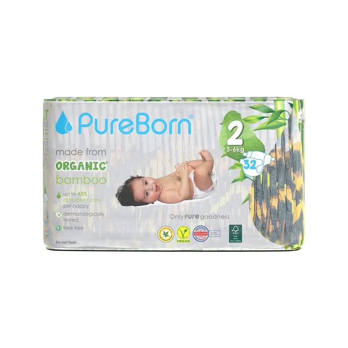 PureBorn Organic Bamboo Nappies (Size 2)