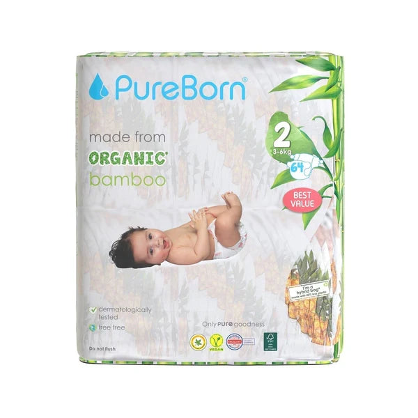 PureBorn Organic Bamboo Nappies (Size 2)