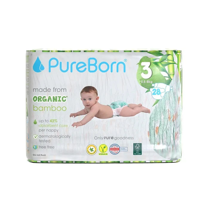 PureBorn Organic Bamboo Nappies (Size 3)