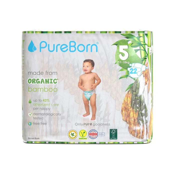 PureBorn Organic Bamboo Nappies (Size 5)