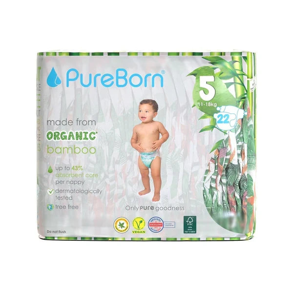 PureBorn Organic Bamboo Nappies (Size 5)