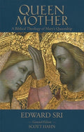 Book cover of 'Queen Mother: A Biblical Theology of Mary's Queenship' with images of a woman and a man in gold crowns.