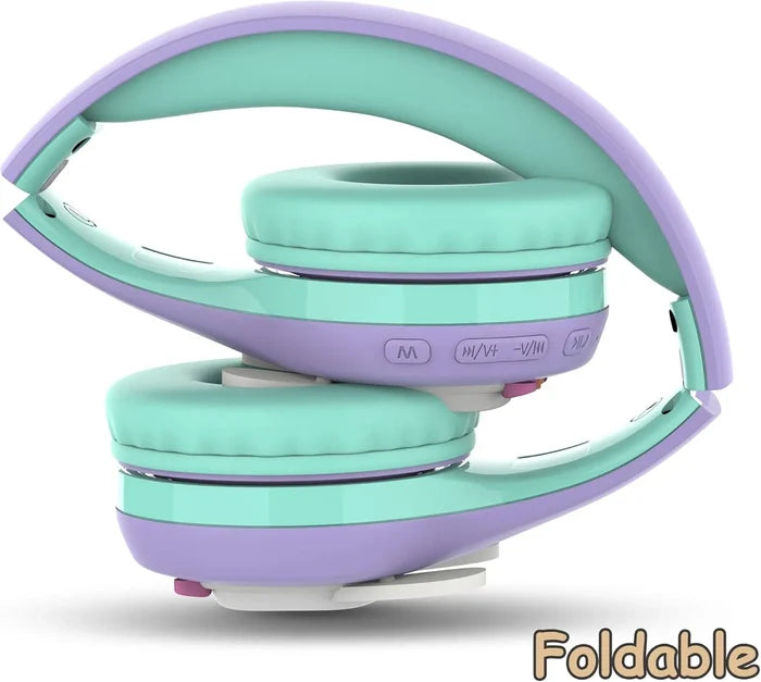 Riwbox Cat Ear Bluetooth Headphones With LED (Purple/Green)
