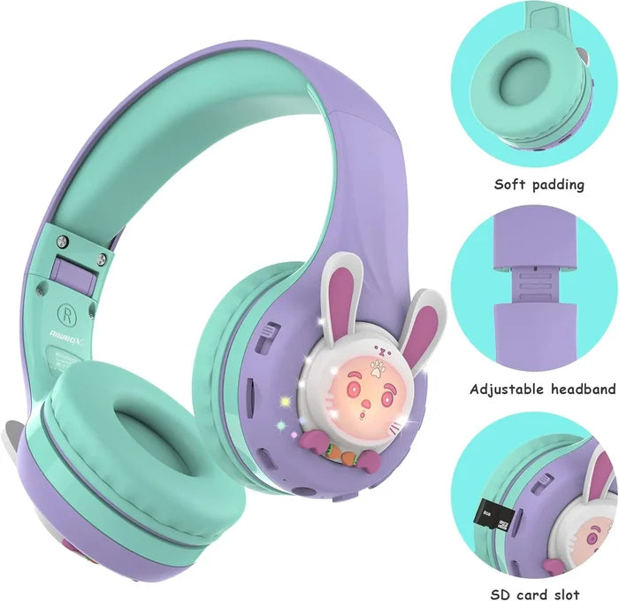 Riwbox Cat Ear Bluetooth Headphones With LED (Purple/Green)