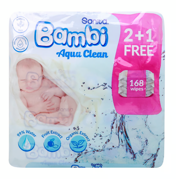 Sanita Bambi Aqua Clean Baby Wet Wipes, 168pcs