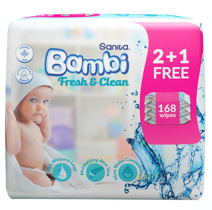 Sanita Bambi Fresh & Clean Baby Wet Wipes, 168pcs