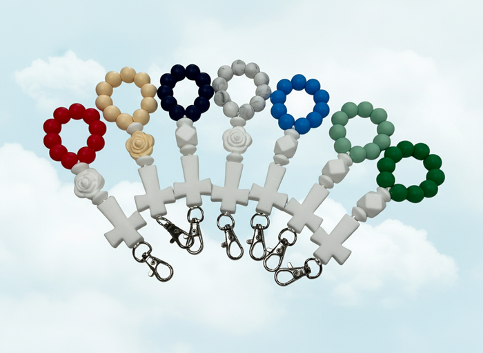 Silicone baby rosary decade teether keychain