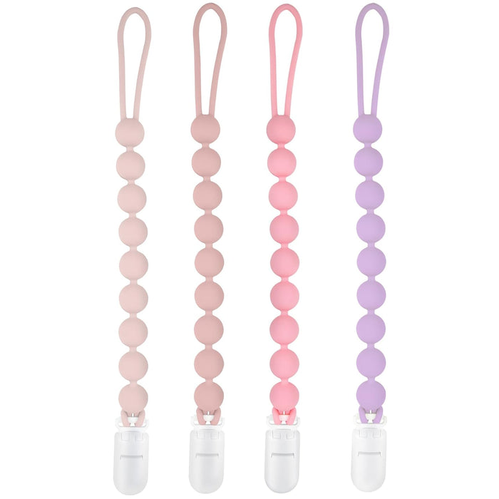 Silicone Pacifier Clip Holder for Girl, 4 Pack, Pink